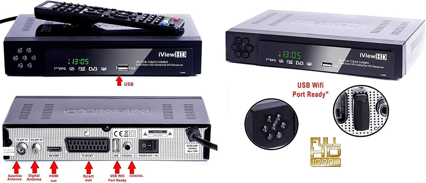 FULL HD COMBO Freeview HD + Satellite Receiver Compatible for FreeSat and Sky Dish Records by a USB Memory stick. NOT For SKY Q unless LNB to change