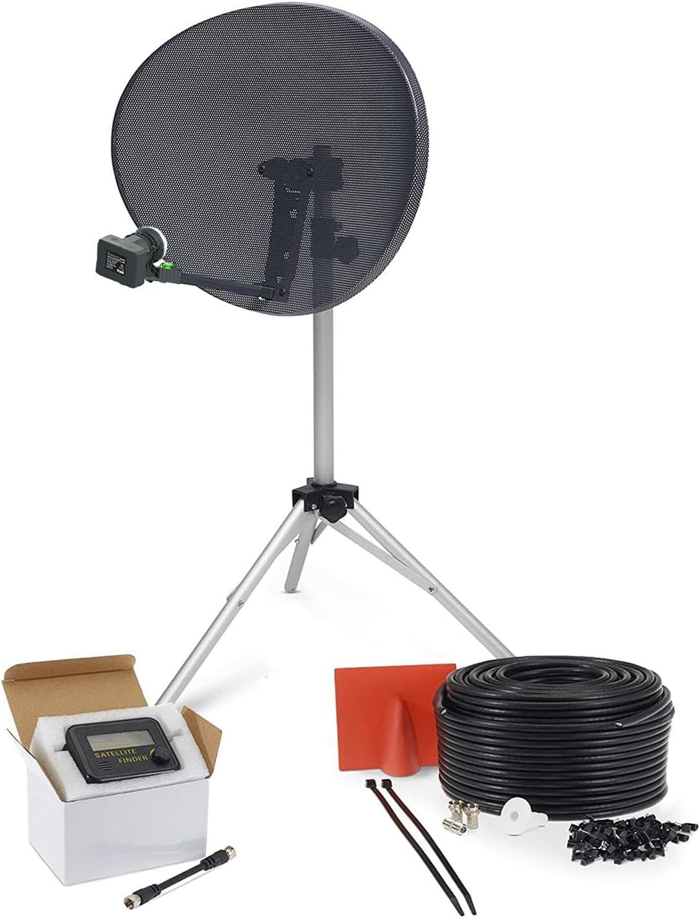 SSL Satellites Portable Satellite Zone 2 80cm RV Dish Kit Camping Tailgating with Quad Tripod & Sat Finder 10M RG6 Black
