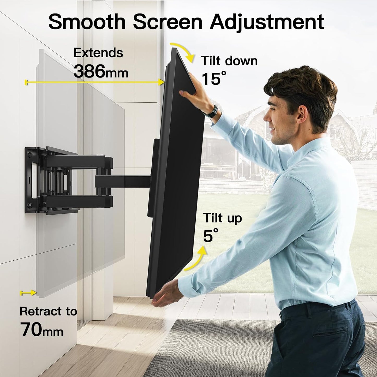 TV Wall Bracket for Most 37 to 75 Inch 4K LED & OLED TVs up to 45kg, TV Bracket with Dual Articulating Arms, Swivel, Extension & Tilt, TV Wall Mount with Max VESA 600x400mm